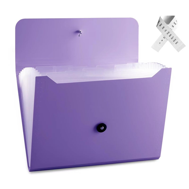 Nicfaec Expanding File Folder File Organizer with 13 Pockets Accordion Filing Folder Aesthetic Paper Organizer for Work, School, Home, Office, Deep Purple - Image 1
